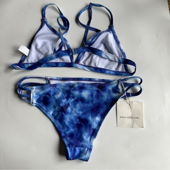 NWT Zaful Ocean Blue Strappy Bikini Size L - Picture 2 of 12